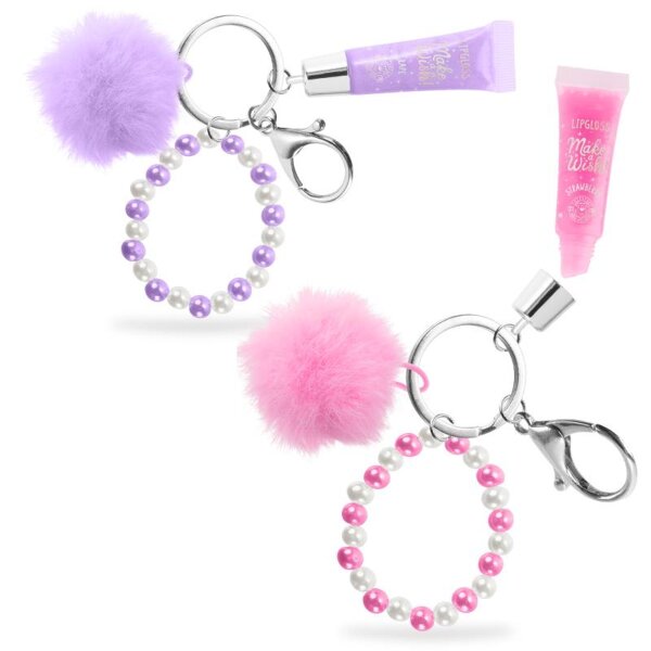 TRENDHAUS Schlüsselanhänger Pom-Pom inkl. Armband & Lipgloss 10ml