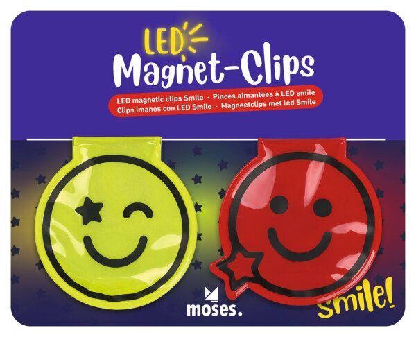 MOSES Magnet-Clips mit LED Smile – 2er-Set - vers. Farben