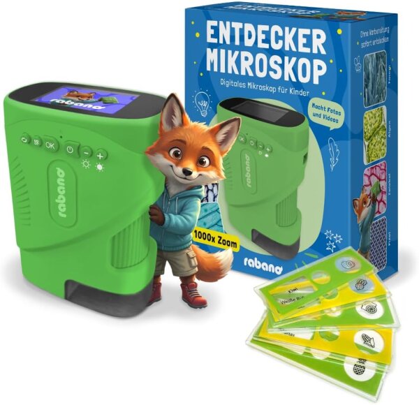 RABANO Digitales Mikroskop Kinder | Abenteuer Mikroskop für Kinder | Grün