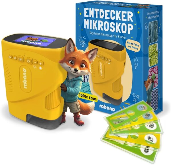 RABANO Digitales Mikroskop Kinder | Abenteuer Mikroskop für Kinder | Gelb