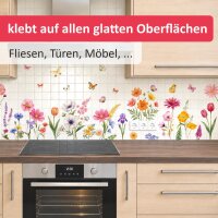 280 Wandtattoo Bunte Blumenwiese – Blumen, Schmetterlinge & Blüten – Wanddeko in 6 Größen
