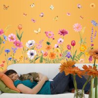 280 Wandtattoo Bunte Blumenwiese – Blumen, Schmetterlinge & Blüten – Wanddeko in 6 Größen