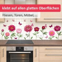 281 Wandtattoo Pfingstrosen mit Schmetterlingen – Rosa, Pink & Beerenfarben – Wanddeko in 6 Größen