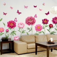 281 Wandtattoo Pfingstrosen mit Schmetterlingen – Rosa, Pink & Beerenfarben – Wanddeko in 6 Größen