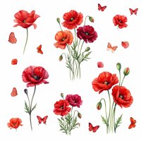 282 Wandtattoo rote Mohnblumen Schmetterlinge