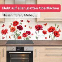 282 Wandtattoo rote Mohnblumen mit Schmetterlingen – Wanddeko in 6 Größen