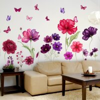 283 Wandtattoo Blumen Pink & Lila mit Schmetterlingen...