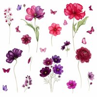 283 Wandtattoo Blumen Pink & Lila mit Schmetterlingen...