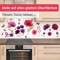 283 Wandtattoo Blumen Pink Lila Schmetterlinge