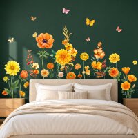 285 Wandtattoo Blumen Gelb & Orange Schmetterlinge -...