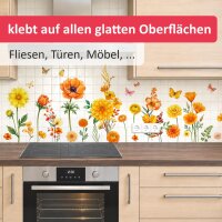 285 Wandtattoo Blumen Gelb & Orange Schmetterlinge - 6 Größen
