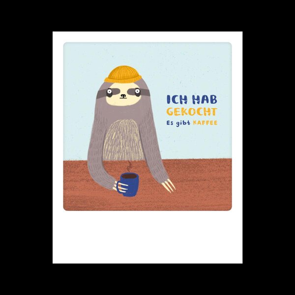 Pickmotion Kleine Postkarte Kaffeekocher Faultier